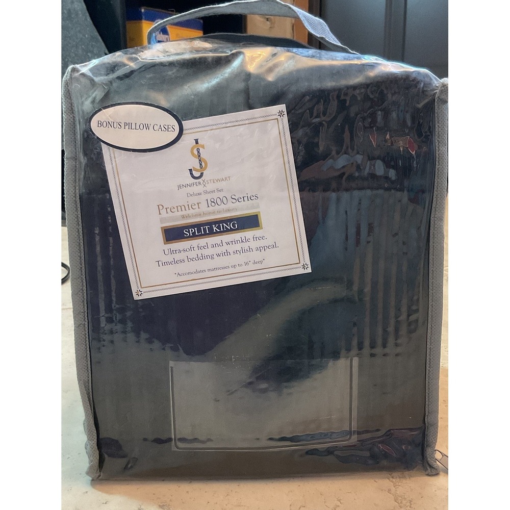 NWT Split King Sheets Black Premier Series 1800 Ultra Soft Wrinkle Free - Picture 2 of 4